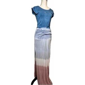 Urban X Umbre Maxi Dress With‎ Ruched Waist, Tie Dye Detail, Bottom Slit Size S